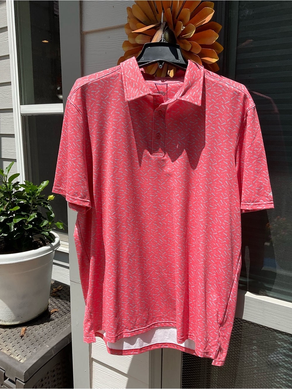 AFTCO mens  coral Short-Sleeve Polo Shirt size L